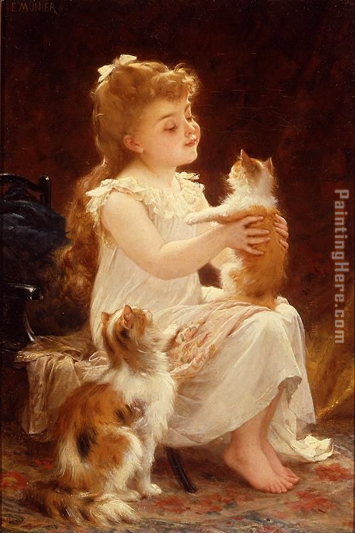 Playing with the Kitten painting - Emile Munier Playing with the Kitten art painting